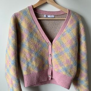 Zara Button Up Check Cardigan